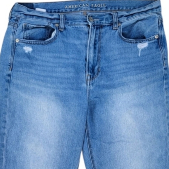 American Eagle Outfitter Denim Jean Straight Leg Distress MOM Women 12 LONG Tall - Picture 6 of 11